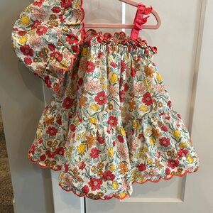 Sincerely Jules Girl Floral Sundress and Bonnet — White with Red, Yellow, Green